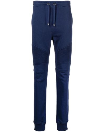 Balmain Pantaloni sportivi a coste con stampa - Blu