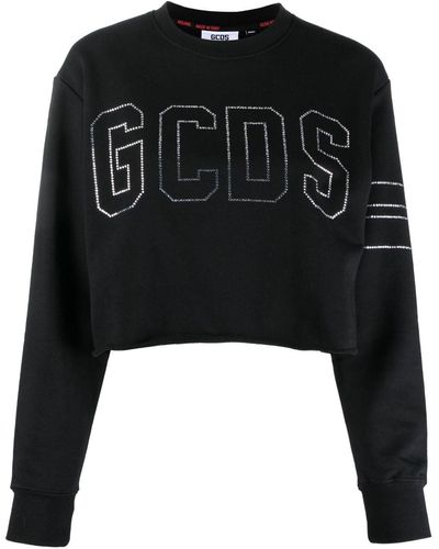 Gcds ビジューロゴ クロップドセーター - ブラック
