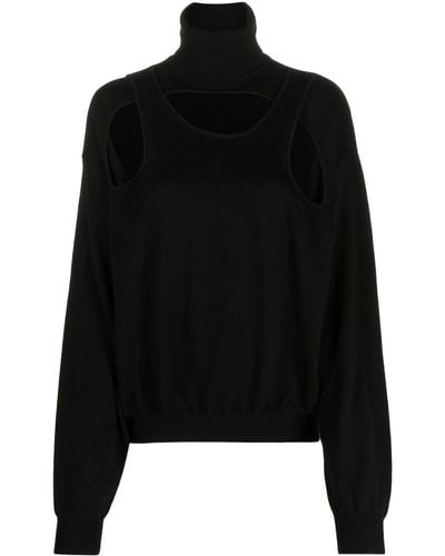 Coperni Cut-out Roll-neck Wool Sweater - Black