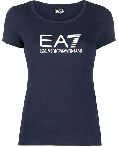 EA7 Logo-print Scoop Neck T-shirt - Blue