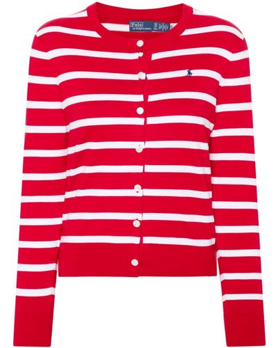 Polo Ralph Lauren Long Sleeves Crew Neck Braided Striped Sweater - Red