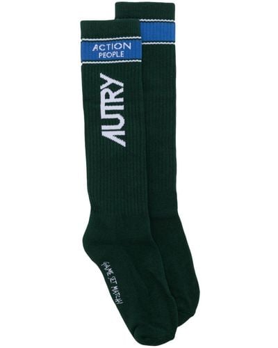 Autry Logo-intarsia Knitted Socks - Green