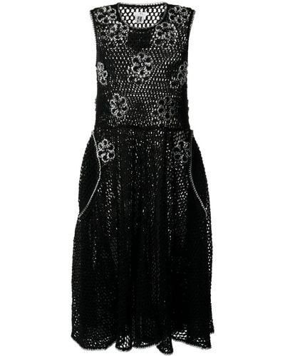 Noir Kei Ninomiya Floral-appliqué Knitted Midi Dress - Black