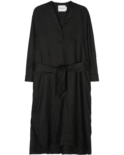 Closed Belted Linen Dress - Black