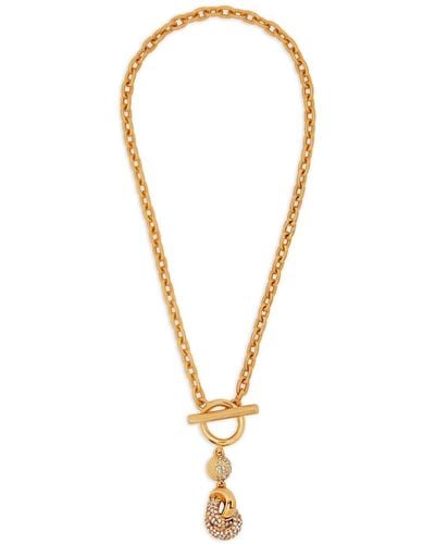 Oscar de la Renta Crystal-pendant Love-knot Necklace - Metallic