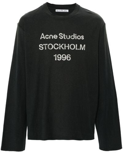 Acne Studios Distressed-T-Shirt mit Logo-Print - Schwarz