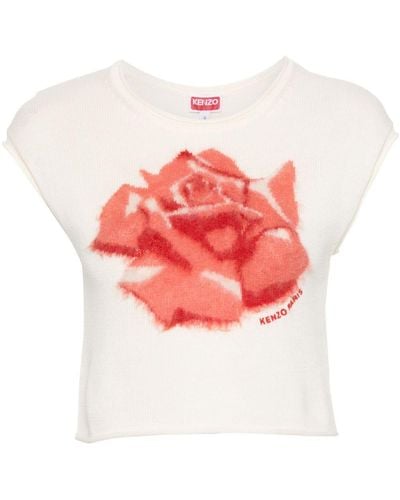 KENZO Floral Intarsia-knit Top - Pink