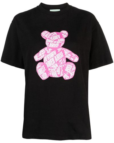 Aries T-shirt en coton à motif Teddy Bear - Noir