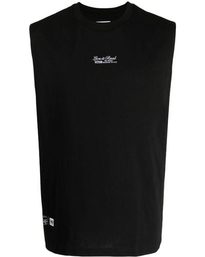 Izzue Slogan-embroidered Cotton Tank Top - Black