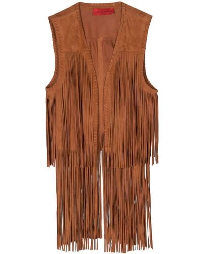 Wild Cashmere Fringed Leather Vest - Brown