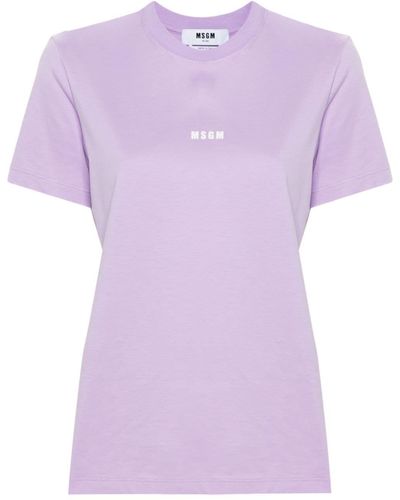 MSGM Logo-print Cotton T-shirt - Purple