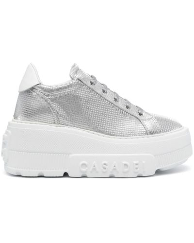 Casadei Nexus Metallic Leather Sneakers - White