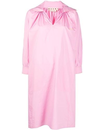 Marni Logo-embroidered Long-sleeve Dress - Pink