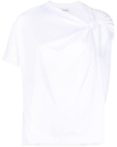 Alexander McQueen Knotted Asymmetric Cotton T-shirt - White