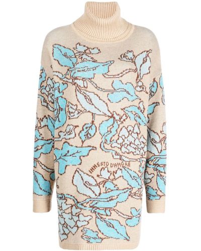 Twin Set X Marco Rambaldi Floral-jacquard Roll-neck Sweater - Blue