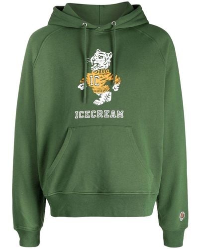 ICECREAM Tiger-print Rib-trimmed Hoodie - Green