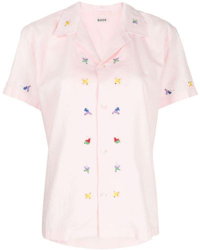 Bode Tumbler Rabbit-embroidered Cotton Shirt - Pink