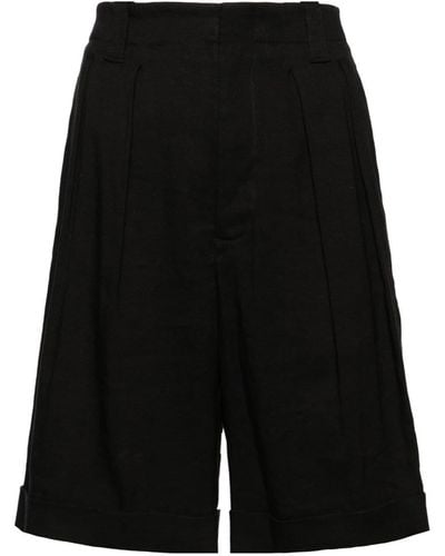 Lorena Antoniazzi Pleat-detail Linen Blend Shorts - Black