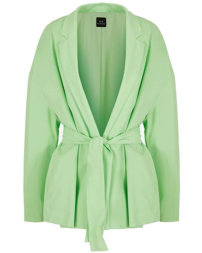 Armani Exchange Single-breasted Belted Crepe Blazer - Green