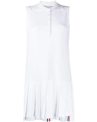 Thom Browne Rwb Stripe Sleeveless Pleated Tennis Dress - White