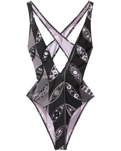 Emilio Pucci Girandole-print Plunge Swimsuit - Black