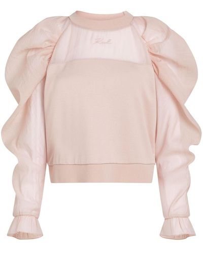 Karl Lagerfeld Organza-sleeve Sweatshirt - Pink