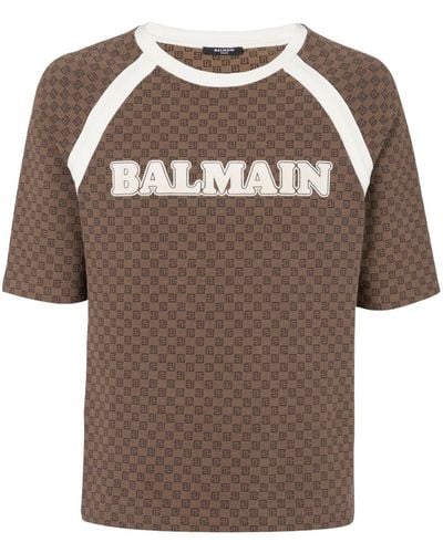 Balmain Retro Mini Monogramプリント Tシャツ - ブラウン