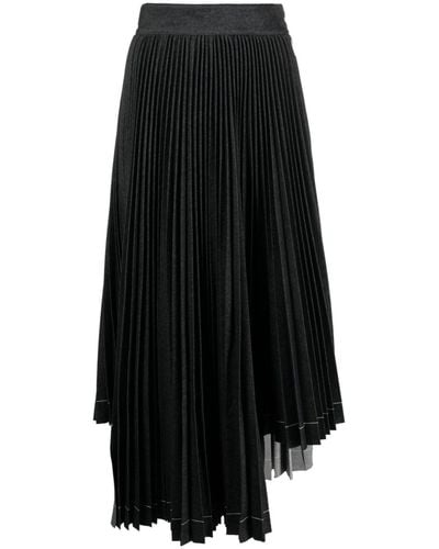 MSGM Pleated Asymmetric Long Skirt - Black