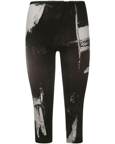 Yohji Yamamoto Brushed-print Cropped leggings - Black
