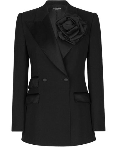 Dolce & Gabbana Blazer con apliques florales y doble botonadura - Negro