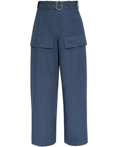 Jil Sander Belted Straight-leg Cotton Trousers - Blue