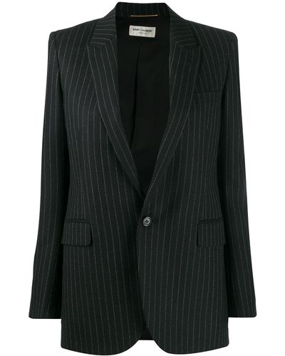 Saint Laurent Pinstripe Tailored Blazer Jacket - Black