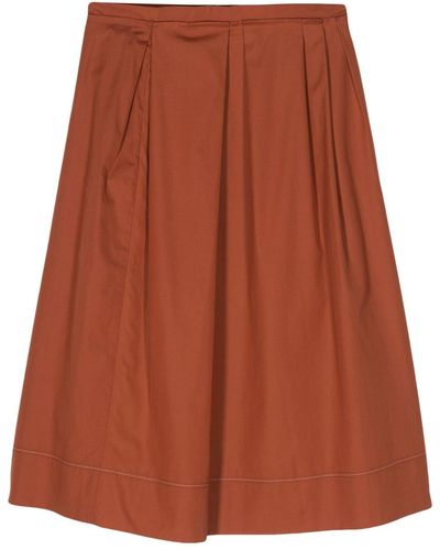 Marni Pleated Cotton Midi Skirt - Brown