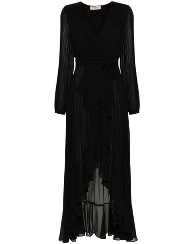 Twin Set Pleated Asymmetric-hem Maxi Dress - Black