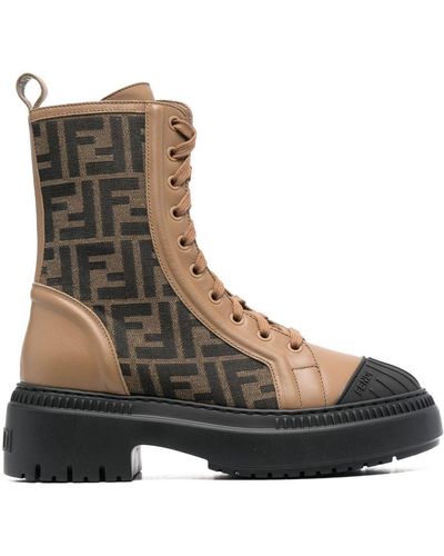 Fendi Botas con monograma y cordones - Marrón