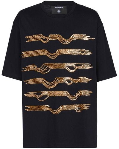 Balmain Camiseta con ribetes de cadena - Negro