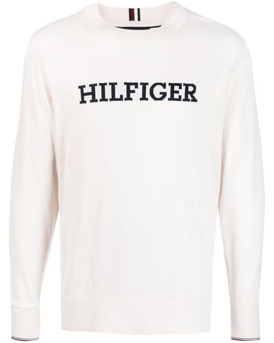 Tommy Hilfiger Pull en coton à logo intarsia - Blanc