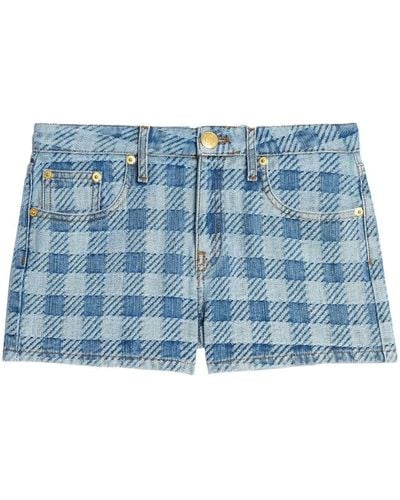 Ami Paris Mini Checkered Denim Shorts - Blue