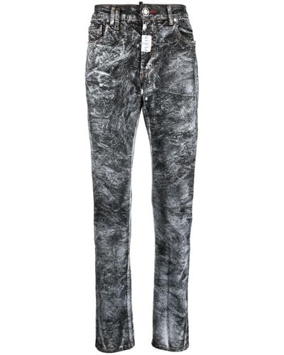 Philipp Plein Abstract-print Straight-leg Jeans - Gray