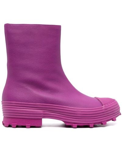 Camper Traktori Leather Ankle Boots - Purple