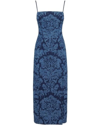 Alexander McQueen Denim Midi-jurk Met Damaskprint - Blauw