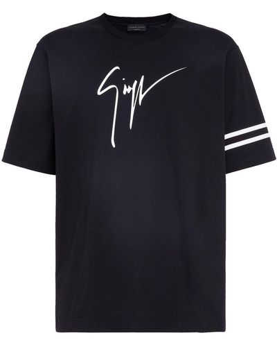 Giuseppe Zanotti Camiseta Lr-38 con ribete a rayas - Negro