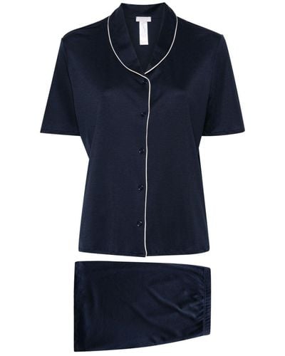 Hanro Contrasting-trim Pajama Set - Blue
