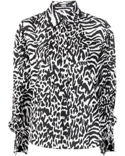 Karl Lagerfeld アニマルプリント シルクシャツ - ブラック