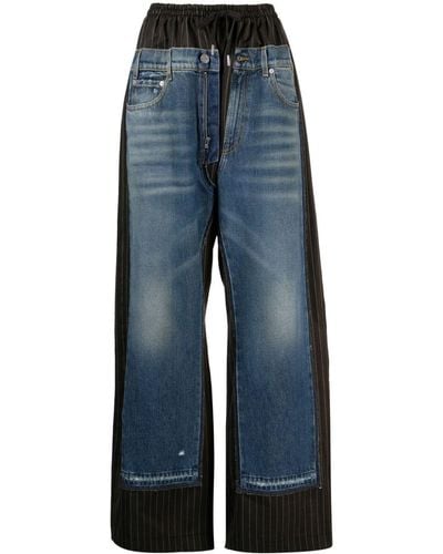 Jean Paul Gaultier Jean-panelled Pinstripe Trousers - Blue