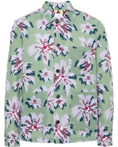 PS by Paul Smith Floral-print Seersucker Shirt Jacket - Green