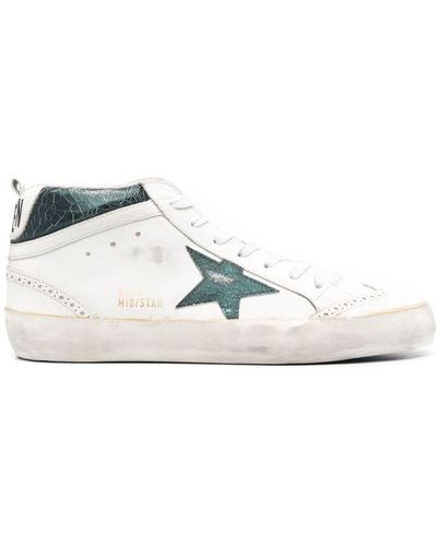 Golden Goose Cracked-effect Mid Star Sneakers - White