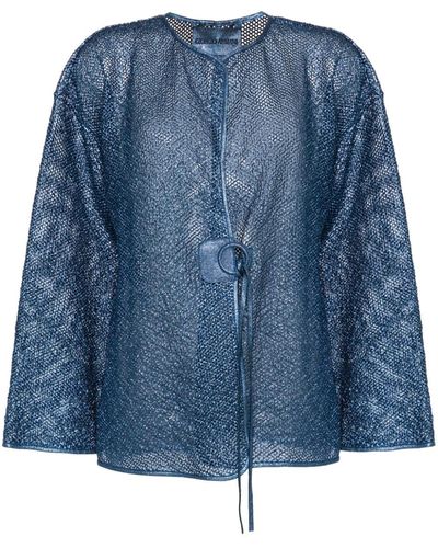 Giorgio Armani Laser-Cut Leather Jacket - Blue