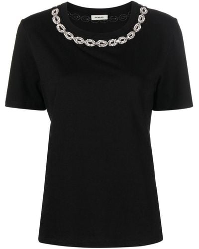 Sandro Crystal-embellished Cotton T-shirt - Black