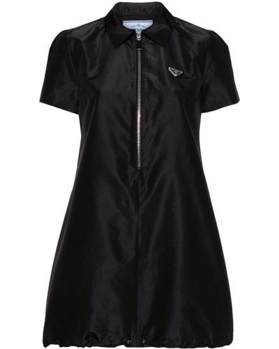 Prada Robe-chemise courte à logo émaillé - Noir